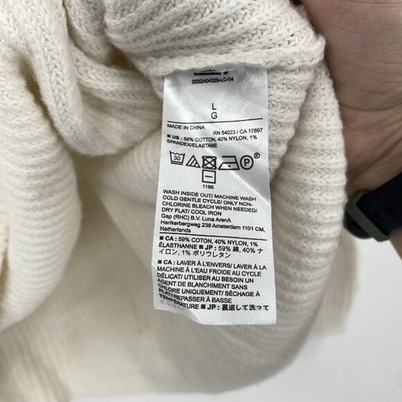 Banana Republic Size L Cream V Neck Back Sweater Long Sleeve Ribbed Knit Top - Picture 5 of 9